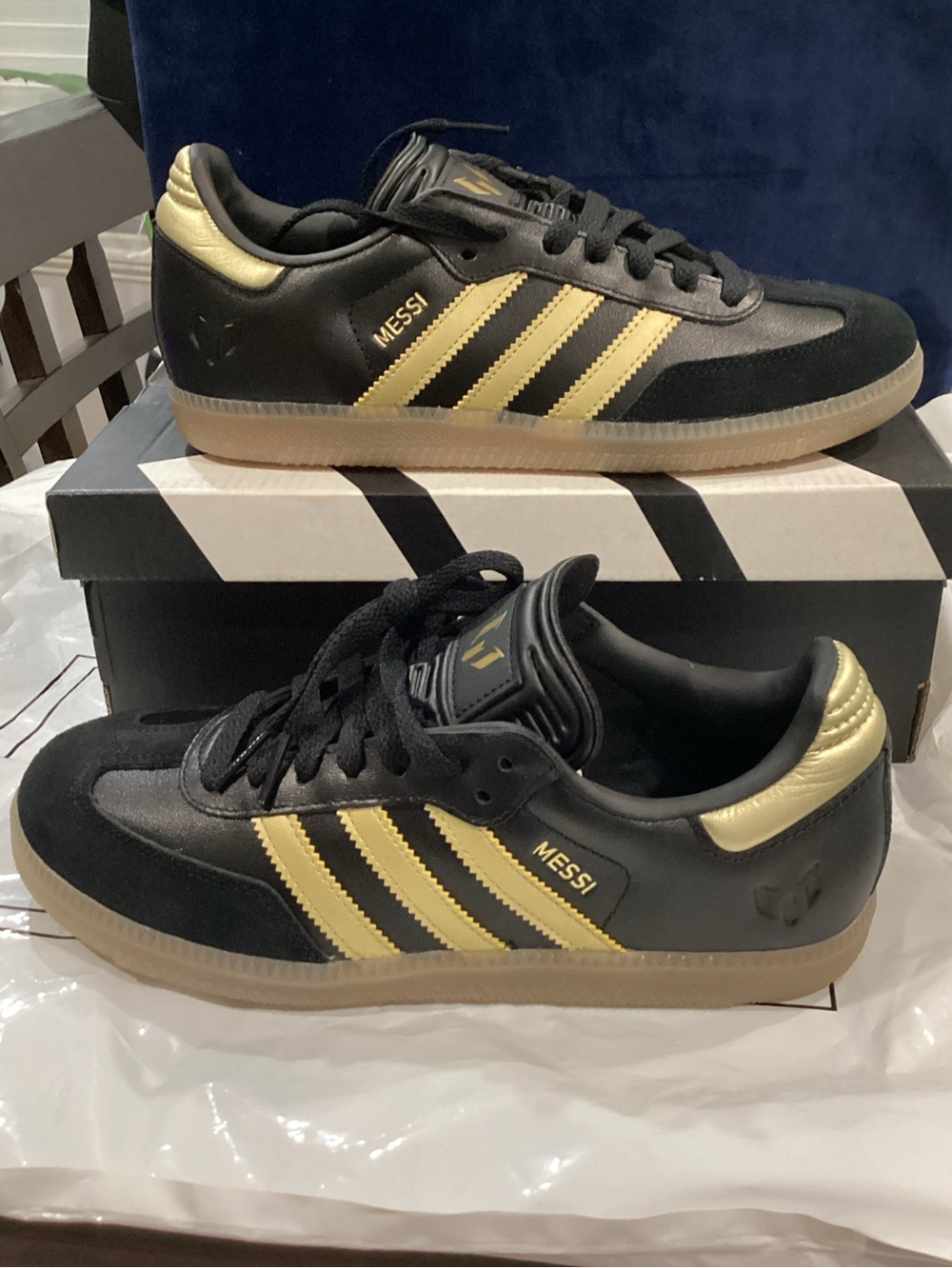Adidas Samba Messi J Black Gold Sneakers Youth 5Y Women’s 6.5 Men’s 5 NWB